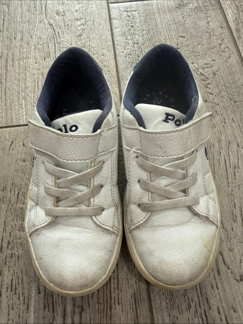Ralph Lauren Kids White and Navy Polo Velcro Sneakers size 11